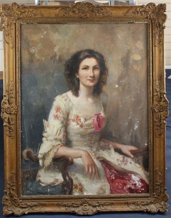 Anthony Devas (1911-1958) Portrait of a lady seated in an armchair, 40 x 30in.